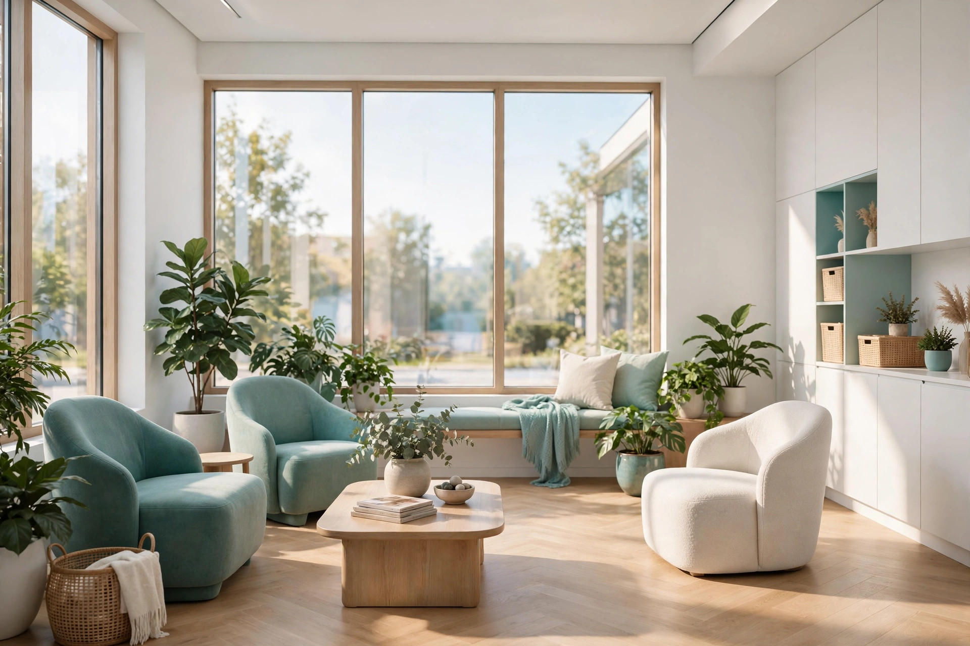 Bright modern dental office waiting area