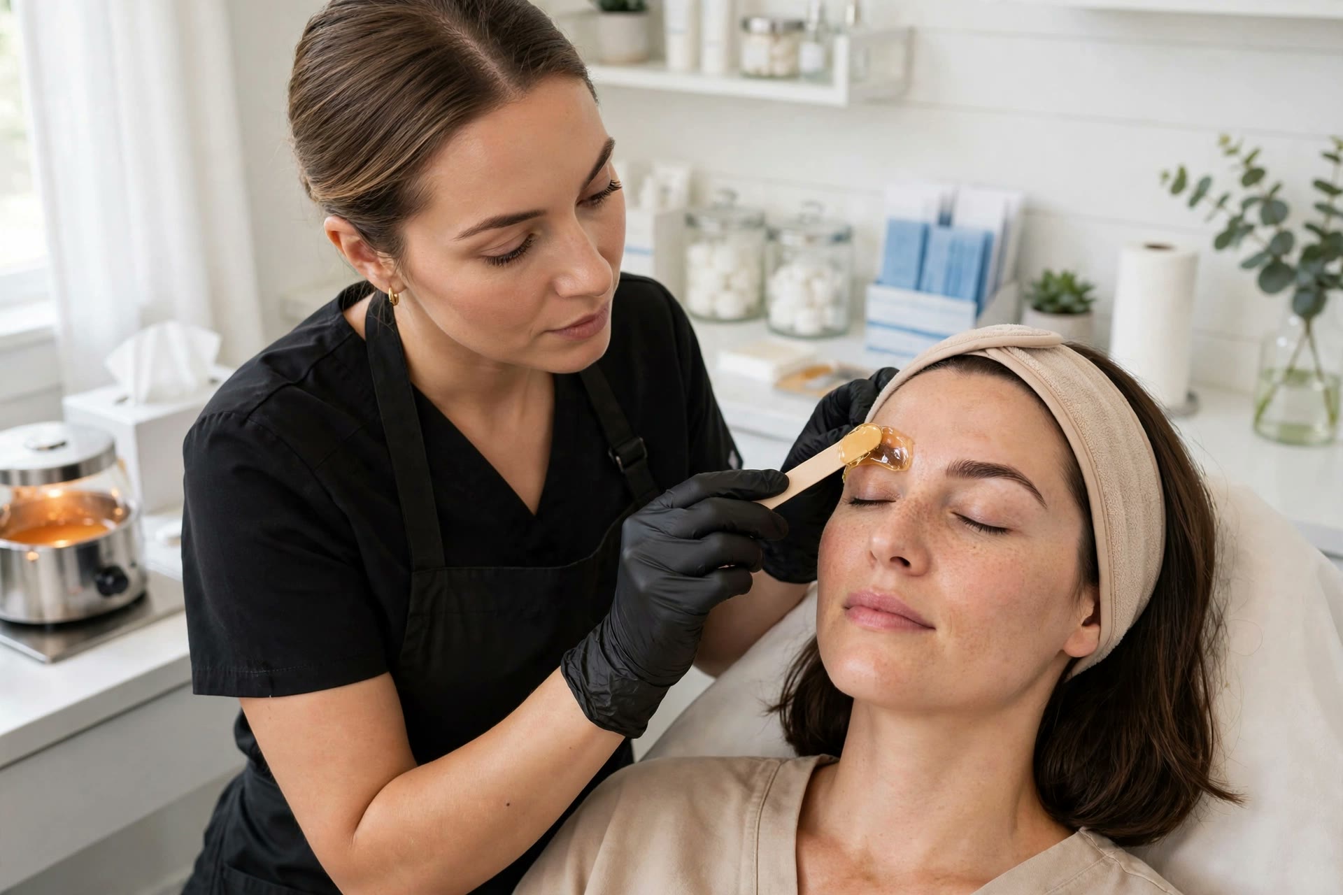 Brow waxing at a clean skincare studio (concept imagery)