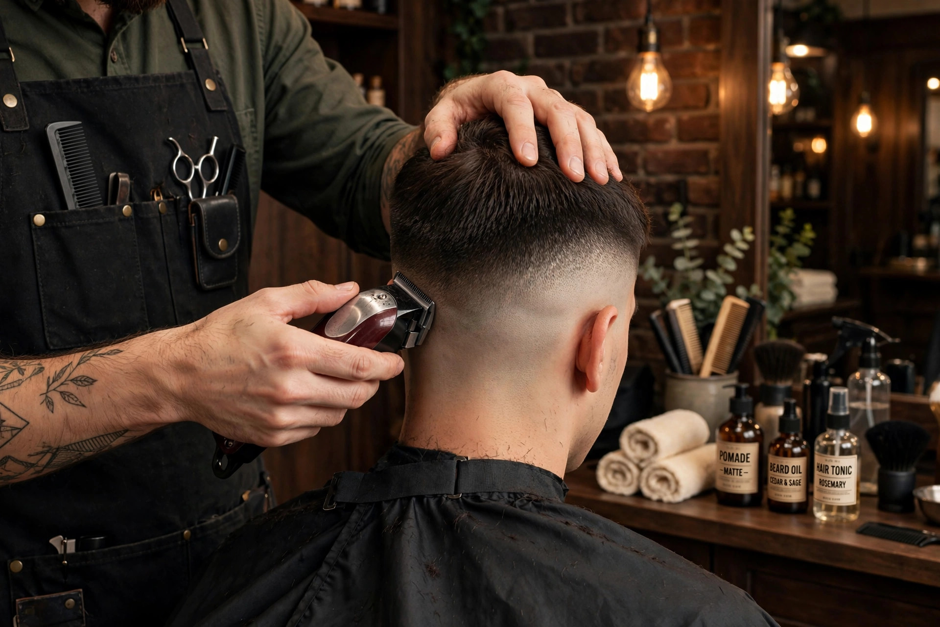 Detail-driven barber cut in progress
